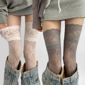 Calze donna donna pizzo trasparente coscia alta sopra il ginocchio calze lunghe sexy nuove - Foto 1 di 20