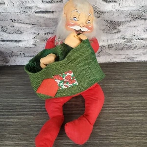 Vintage Annalee Weihnachtsmann mit grünem Kartensack 18" Mobilitee Weihnachten bewegliche Figur - Bild 1 von 1