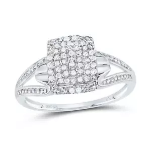 10K White Gold Round Diamond Women's Cluster Rectangle Heart Split Ring 1/6 CT - Picture 1 of 4