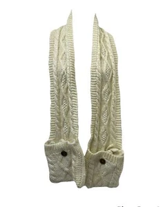 Women's Knit Scarf with Pockets and Gloves Set Hand Made White Size Large - Picture 1 of 5