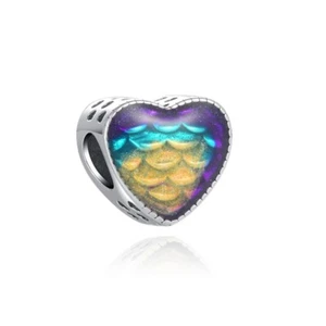 S925 Sterling Silver Mermaid Scale Fish Heart Charm For Bracelets - Picture 1 of 1
