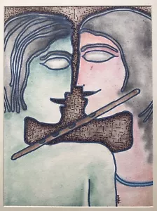 Radha Krishna Indian Painting Contemporary Modern Art India Hindu God Watercolor - Picture 1 of 5