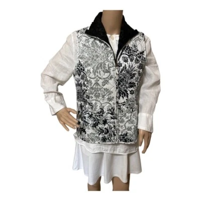 Chaleco acolchado reversible para mujer S negro blanco floral o negro cachemir cremallera Foto 1 de 4