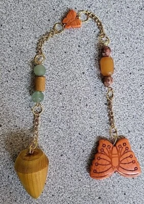 New Mulberry Wood Pendulum 2 Sacral & 4 Heart Chakra gemstone dowsing, Butterfly - Image 1 of 4