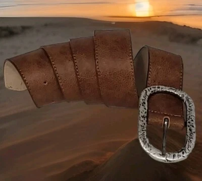 Unisex Leatherock Brown 9557 Size 34 Leather  Belt  9191 Silver Hammered Buckle - Image 1 of 4