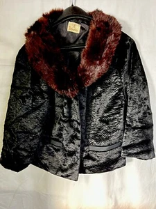Vintage MCM Mid Century Fur JACKET Short Penguin Winter Sz LG Black Plush FUR - Picture 1 of 11