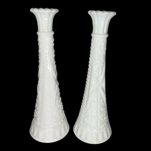 Vintage Set di 2 Vasi Ancoraggio Gancio Vetro Latte Bud Vaso -Stelle e Barre 9" - Foto 1 di 12