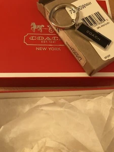 Coach New NWT Key Chain Emblem Ring ๐๏ธ Brown Signature In Red Gift Box Silver - Picture 1 of 4