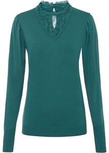 TRAUMHAFTER PULLOVER IN PETROL MIT SPITZE IM SUPER DESIGN GR.36/38 NEU -4242 - Bild 1 von 1