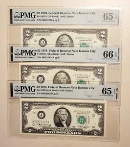 1976 (3) $2 Federal Res. Notes Kansas City Fr#1935-J 65-66 EPQ Gem Unc. - Picture 1 of 2