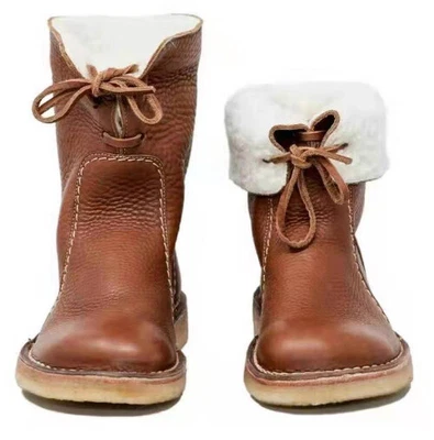 Stivali da neve donna foderati in pelliccia sintetica mantengono caldi punta tonda stivali slip-on taglie forti - Immagine 1 di 4