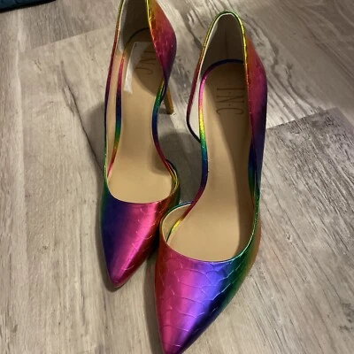 INC International Concepts Kenjay Rainbow D'Orsay Tacones Piel de Serpiente, 7.5M Foto 1 de 4