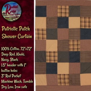 Primitive Americana Rustic Patriotic Patch Shower Curtain 72X72 - Picture 1 of 2