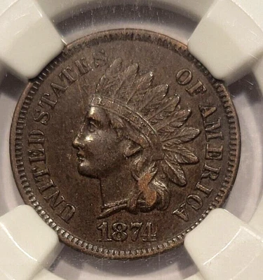 1874 United States Indian Head Cent NGC AU 55 Brown - Image 1 of 4