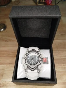 Oakley White Leather Saddleback Gray Dial Honed Stainless Steel Wrist Watch - Picture 1 of 8