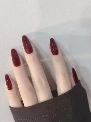 24pcs Long Oval Dark Red Fake Nail False Nails Press On Nails Glue On Nails - Image 1 of 4
