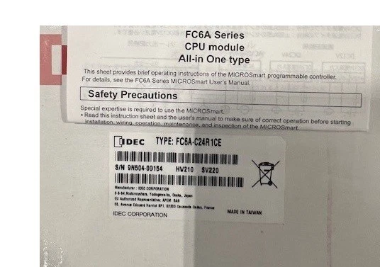 FC6A-C24R1CE Programable Controller IDEC Located in the US CPU Module MicroSmart - Image 1 of 1