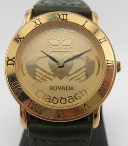 Orologio Rovada Claddagh cassa irlandese tono oro + cinturino pelle verde - batteria nuova - Foto 1 di 11