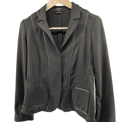 Chaqueta Blazer Saks Fifth Avenue Negra Imitación Cuero Borde Bolsillos Talla 12 Foto 1 de 4