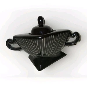 Vintage Jiri Bures Black With White Stripe Sugar Bowl With Lid - Picture 1 of 7