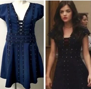 Aria Montgomery Dress Navy Blue V Neck Mini Dress Size M ASO Pretty Little Liars - Picture 1 of 8