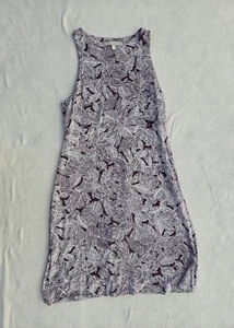 Athleta Dress Womens Medium Purple White Leaf Print Sleeveless Tank Casual - Picture 1 of 12