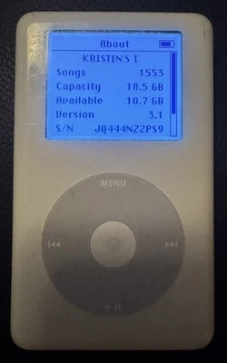 iPod 4th Gen (20 GB) A1059 Fast Ship White Very Good Used 1553 Songs - Holiday!! - Image 1 of 3