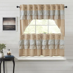 Kaila Gold Ruffled Curtain Set (2 Swag 36x16 ; 2 Tier 24x36) VHC Brands - Picture 1 of 8