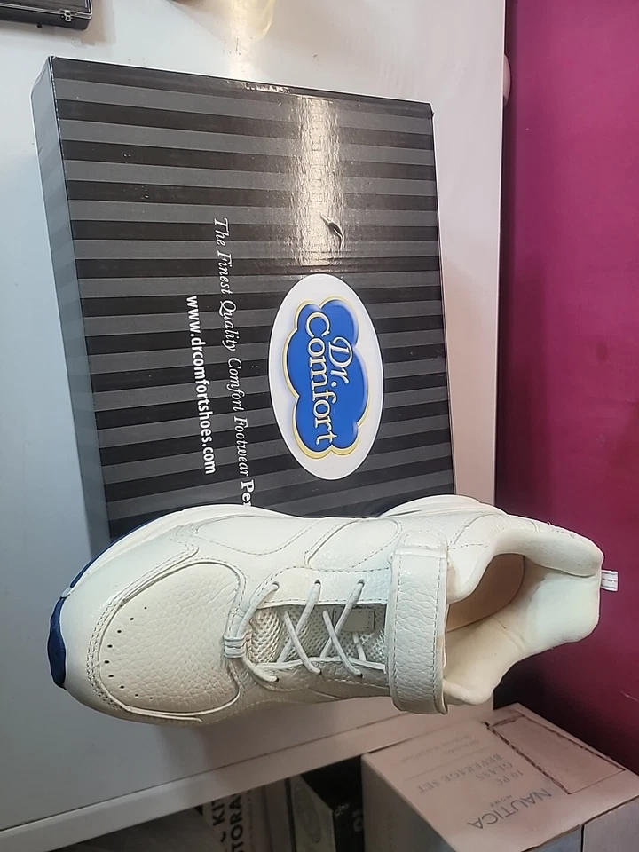 Zapatillas deportivas Dr Comfort Endurance ajustables de cuero blanco sin cordones para hombre 10M Foto 1 de 4