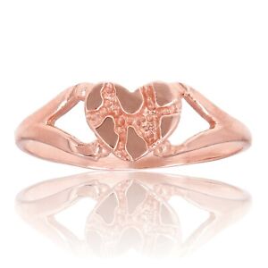14k Rose Gold Nugget Heart Ring Band Sizes 5.5-10