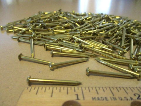 50--VINTAGE 1" X #14, SOLID BRASS BRAD NAILS, ROUND DOME HEAD ESCUTCHEON PINS Cover
