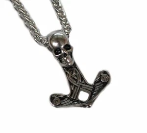 Edelstahl Thor Hammer Wikinger Anhänger Silber Schwarz Kette Totenkop - Bild 1 von 24
