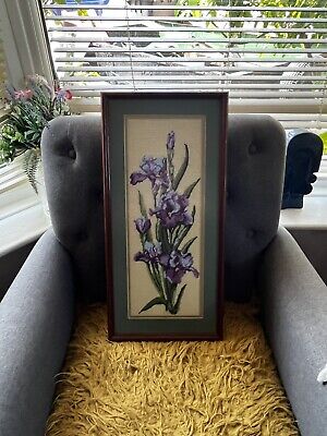 Vintage Framed Tapestry Purple Irises Rare Stunning  • 29.95£