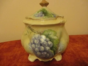 UNIQUE VINTAGE Ceramic Hand Painted Grapes, Lidded Pot/Dish signed by Artist - Picture 1 of 11