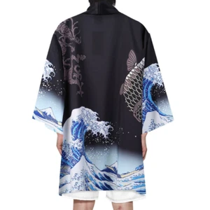 Uomo Aperto Davanti Dragon Crane Stampa Giapponese Kimono Tunica Yukata Cardigan - Imagen 1 de 24