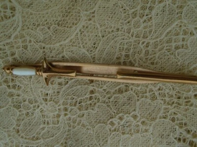 Vintage Men's Tie bar clasp Sword Mother of Pearl Swank Gold Tone Mid Century  - Image 1 of 4