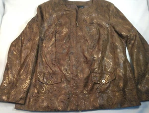 Awesome New Directions Womens Zip Up Lined Jacket Brown Animal Print Sz XL - Picture 1 of 8