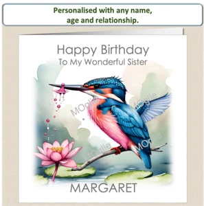 Personalised Girl Lady Birthday Card Kingfisher Daughter Friend Wife Sister - Picture 1 of 7