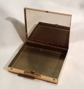 Scatola pillola metallo vintage colore oro vetro top latta trucco compatto con coperchio a cerniera e specchio - Foto 1 di 15