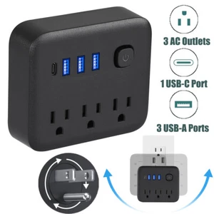 Surge Protector Wall Outlet Extender 180° Rotating Plug 3 AC + 3 USB-A + Type c - Picture 1 of 14