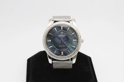 Marcadores de hora Croton Diamond acero inoxidable esfera negra madreperla diamante Foto 1 de 4