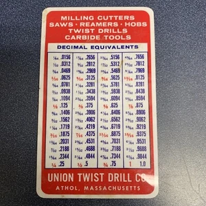 Union Twist Drill Co. Decimal Equivalents w/Wire & Letter Drill Decimal 3x5” - Picture 1 of 4
