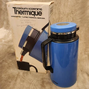 Thermique 1 Liter Crown Corning Coffee Thermal Server Made Japan 5518 Blue - 80s - Picture 1 of 11