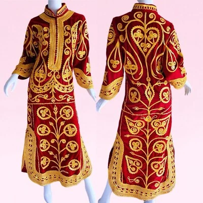 1960s Vintage Indian Embroidered Caftan Velvet Mirrored Shisha Brocade Metallic - Image 1 of 4
