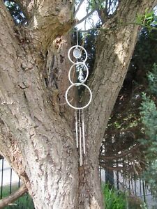 SMALL  METAL THREE RING CIRCLE CHIMES / WINDCHIME  / HANDCRAFTED GARDEN ORNAMENT