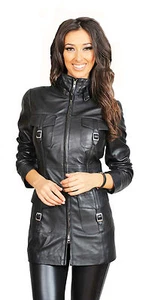 Ladies 3/4 Fitted Leather Coat Carol Black WOMENS Trendy Latest Leather Jacket - Picture 1 of 7