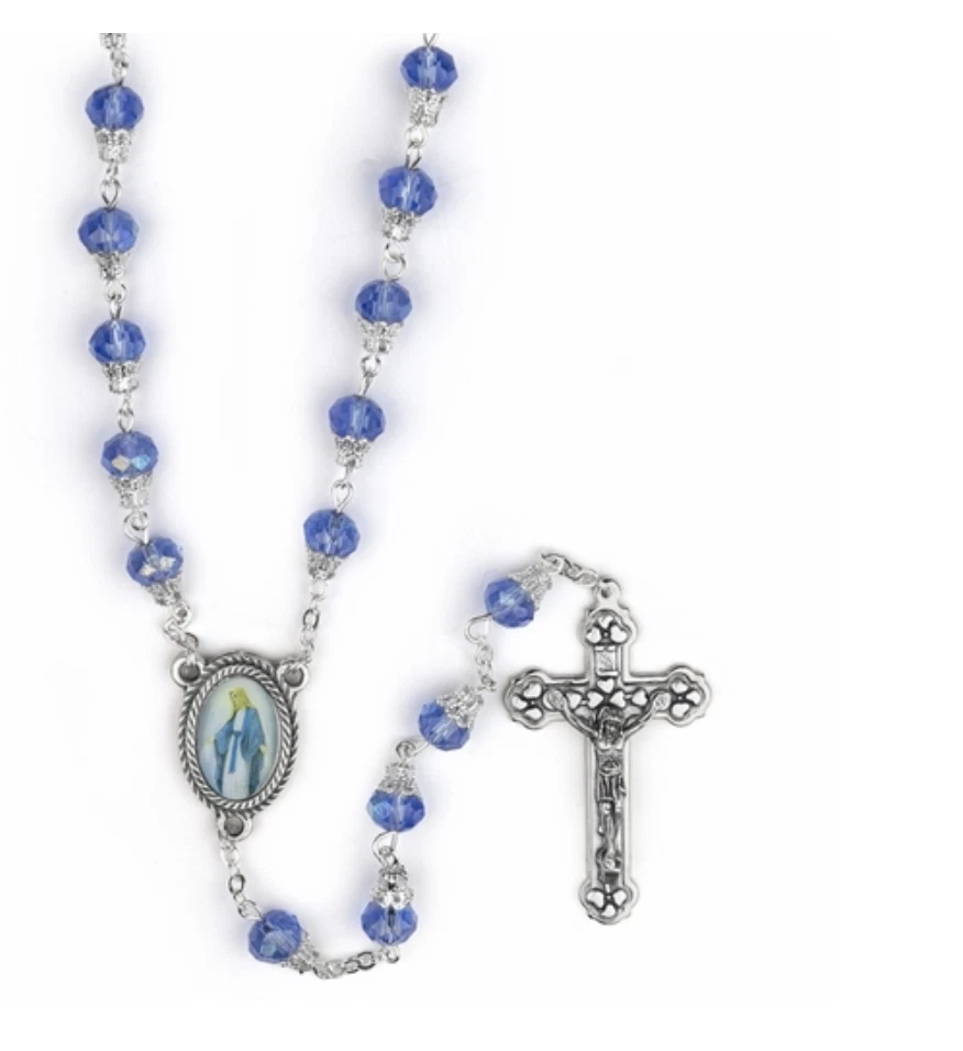 CUENTAS REDONDAS DE CRISTAL DE ZAFIRO CENTRO MILAGROSO ROSARIO CRUZ CRUCIFIJO Foto 1 de 1