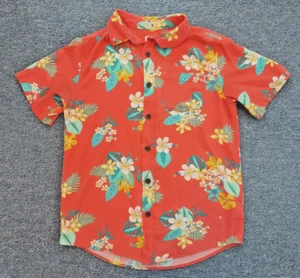Cat & Jack Short Sleeve Hawaiian Floral Orange Button Down Shirt Boys L  12/14 - Picture 1 of 7