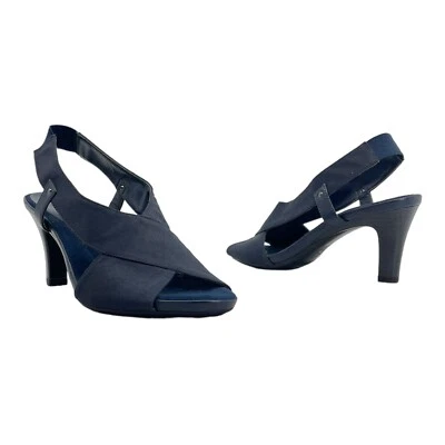 Zapatos de salón AEROSOLES para mujer 6,5 tela con cordones reescritos punta abierta cómodos AZUL MARINO Foto 1 de 4