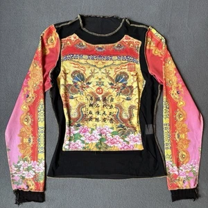 Vtg Y2K Euro-Asian Inspired Mesh Long Sleeve Top Size 3 Paper Tag USA Made - Picture 1 of 10